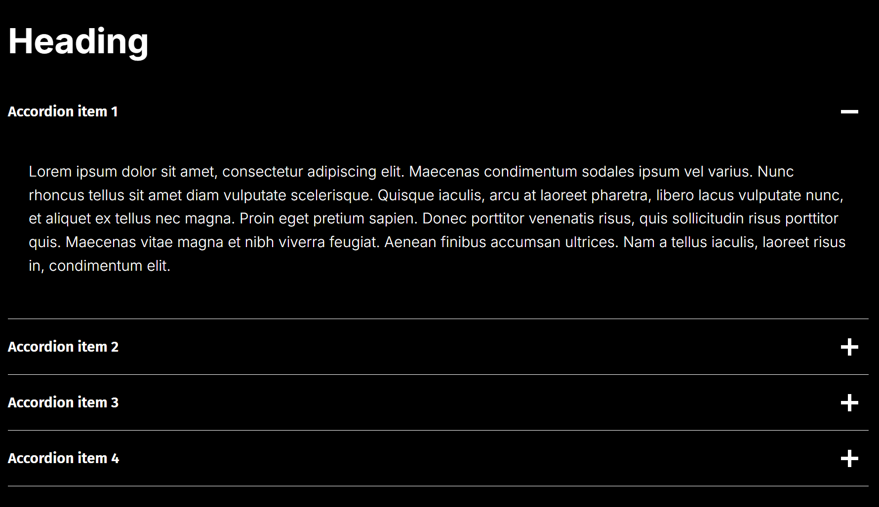Dark background block with accordion
